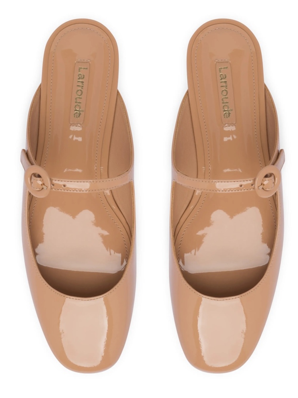 Larroudé Blair Patent Mary Jane Mules Nude Beige Size 9 Square Toe Flats